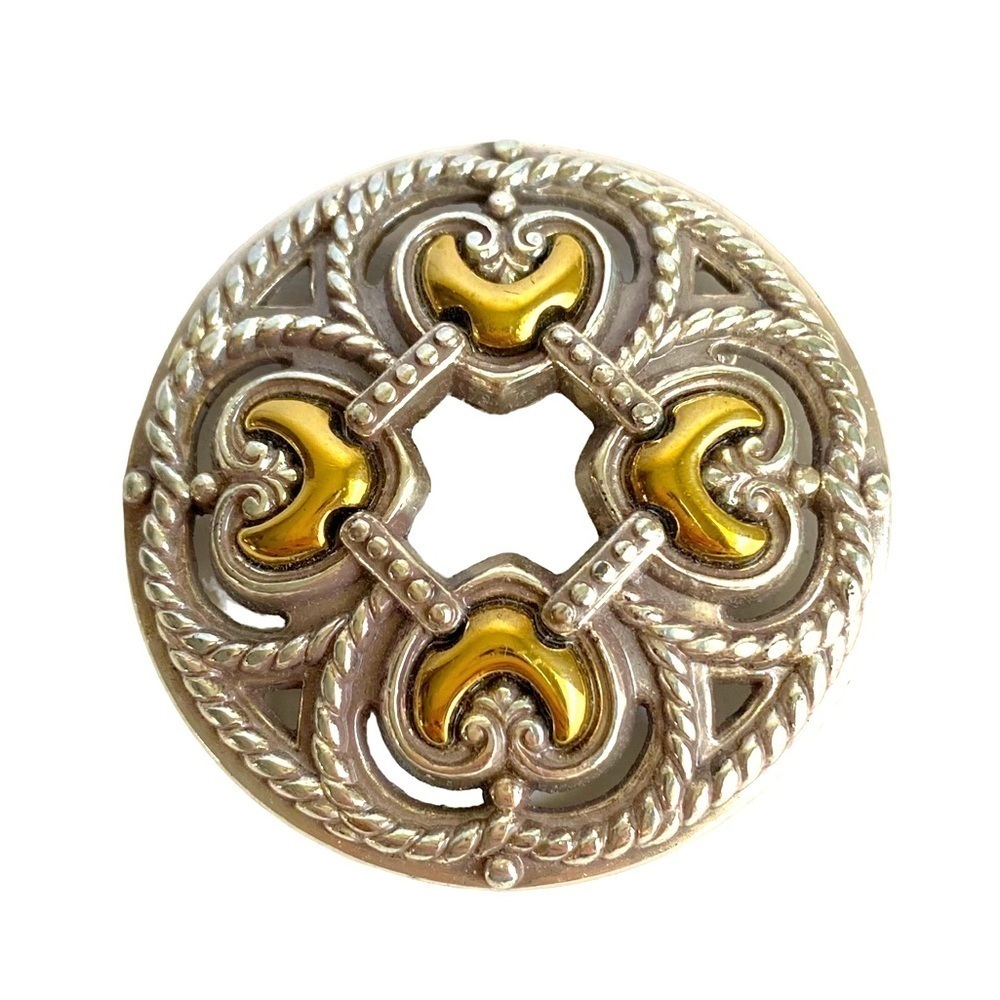 Brighton Two Tone Round Heart Brooch Silver‎ Gold Pin Textured Rope Detail